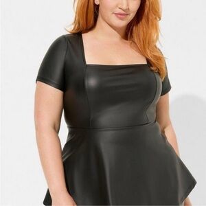 Torrid Black Faux Leather Peplum Top Size 2 NWT